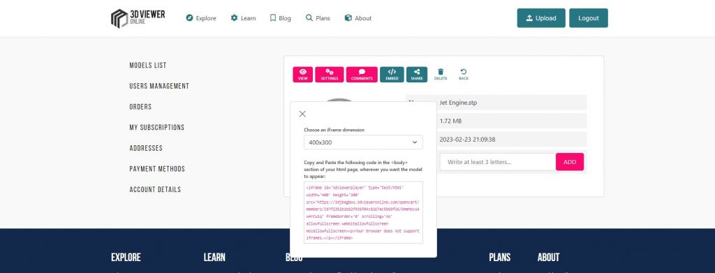 Embed 3d viewer online