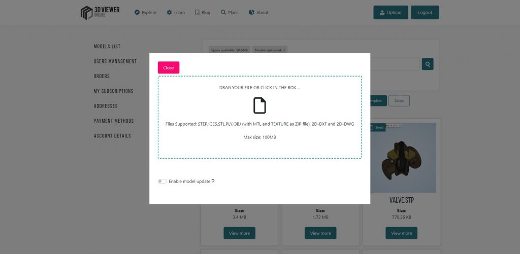 3d viewer online single upload